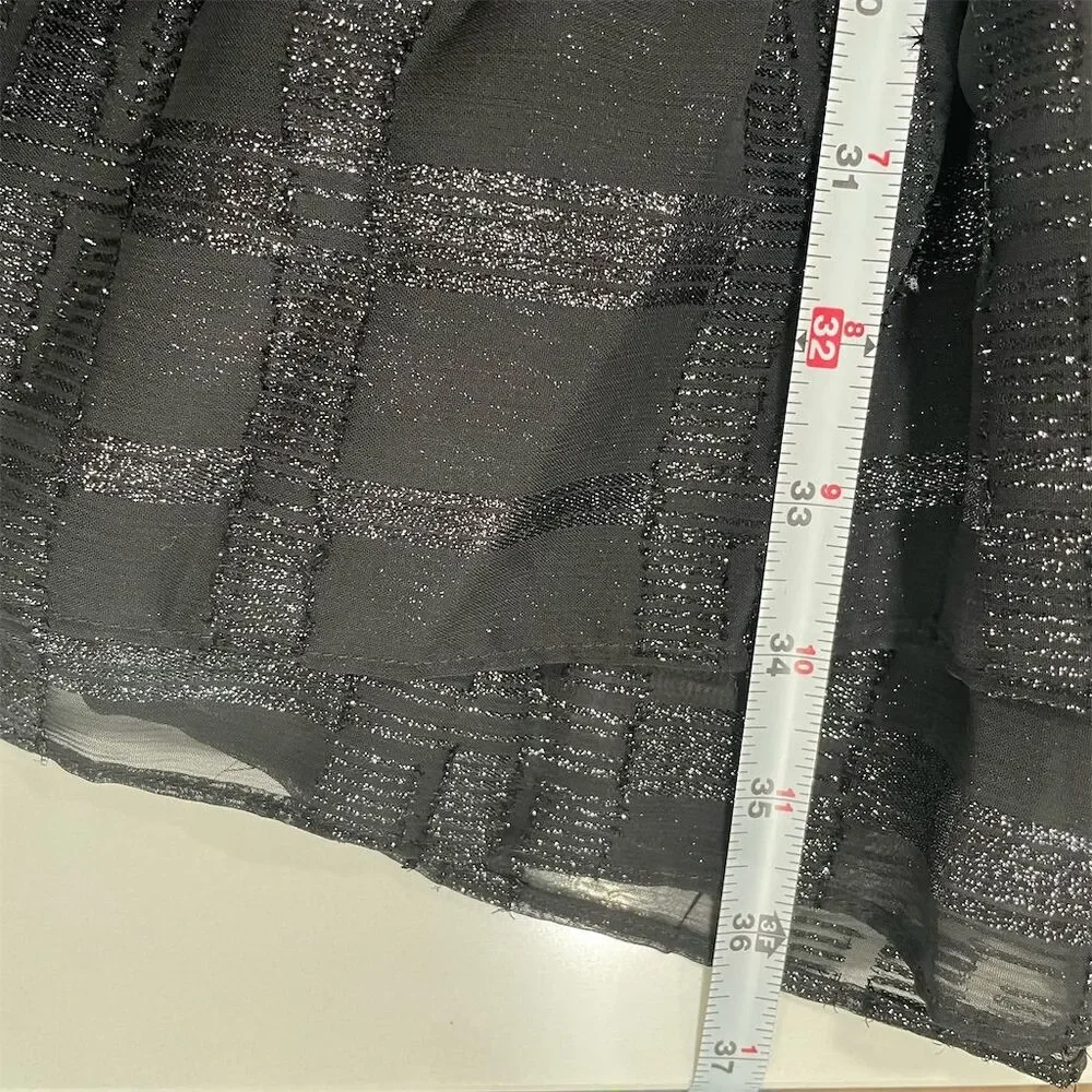 Michael Kors Black Metallic Ruffle Dress S Long Sleeve Party Cocktail‎ Plaid